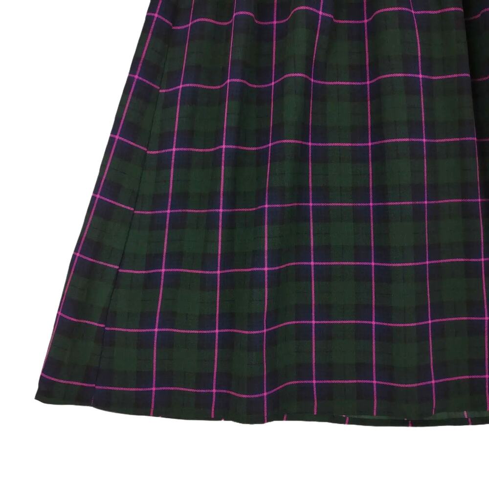 J CREW Dark Green Plaid Blouson Dress, Ruffle Tie Collar Puff Sleeve XS Academia - Picture 4 of 8